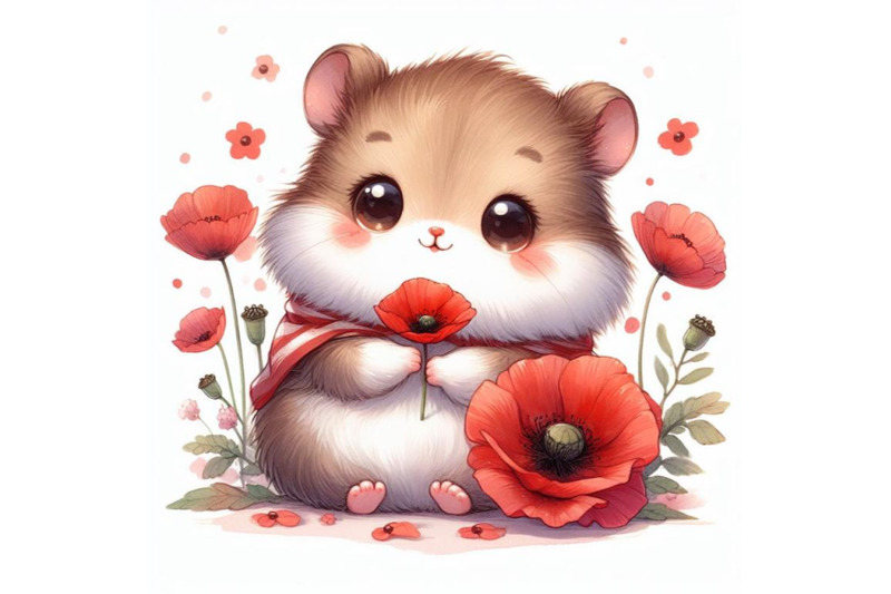 cute-hamster-girl-holding-a-red-poppy-illustration-watercolor