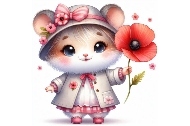 cute-hamster-girl-holding-a-red-poppy-illustration-watercolor