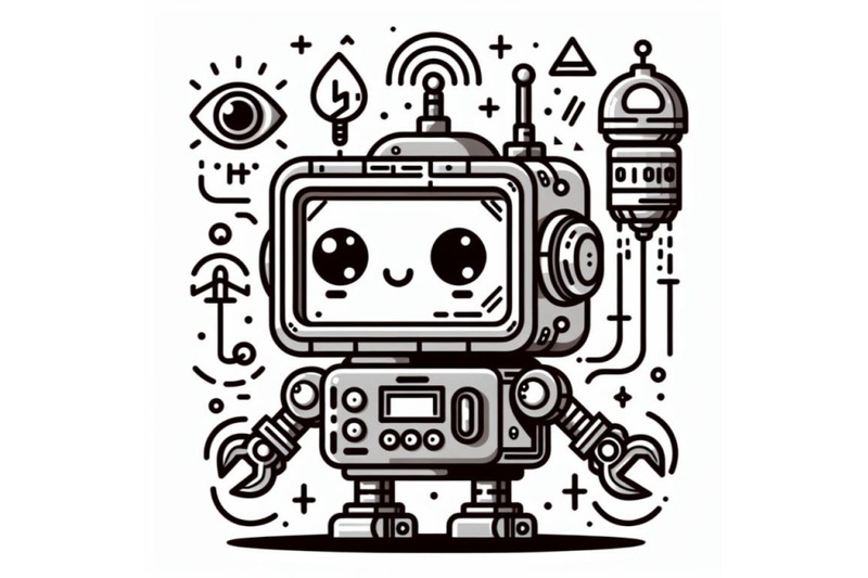 digital-art-cute-cartoon-robot-line-art-on-white-background