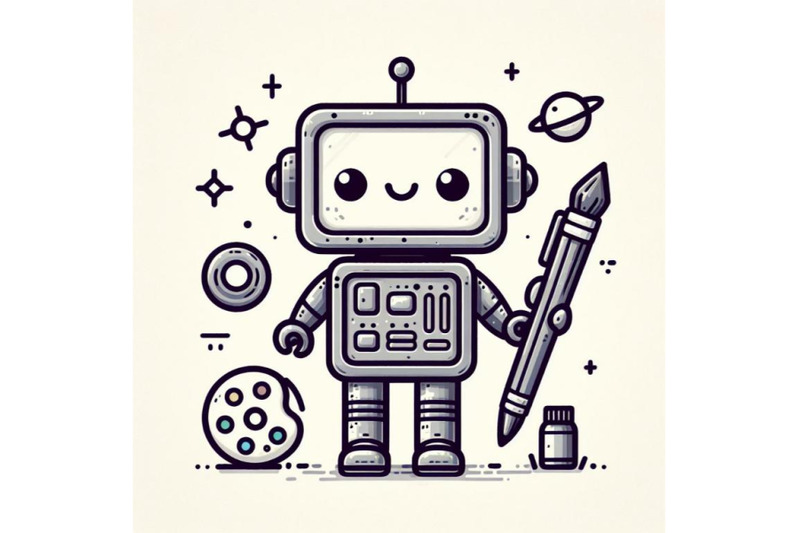 digital-art-cute-cartoon-robot-line-art-on-white-background