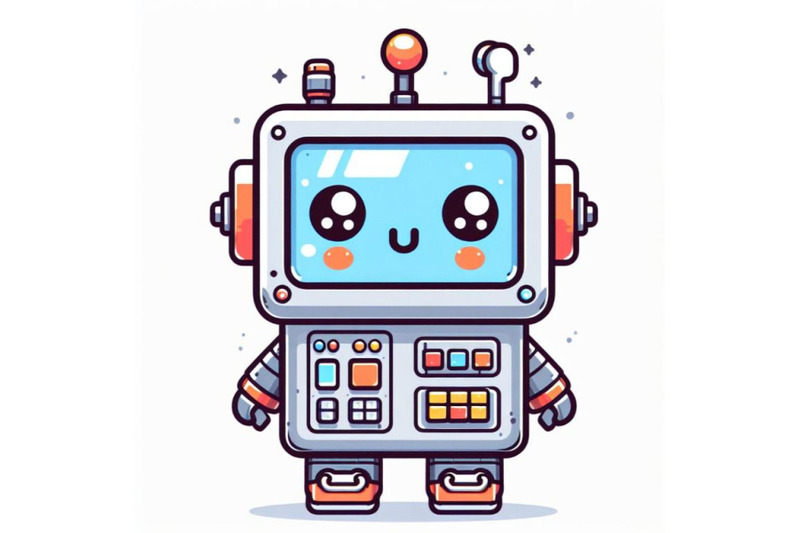 digital-art-cute-cartoon-robot-line-art-on-white-background