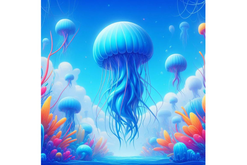 fantasy-jellyfish-against-blue-sky-simple-abstract-neon