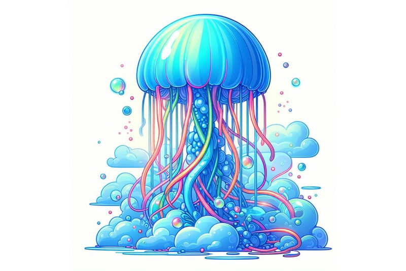 fantasy-jellyfish-against-blue-sky-simple-abstract-neon