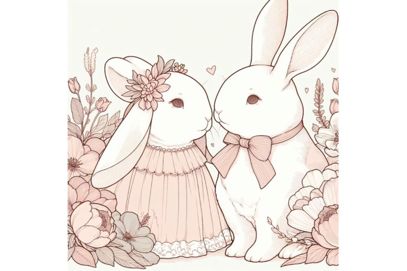 sets-of-8-line-art-beautiful-bunny-couple