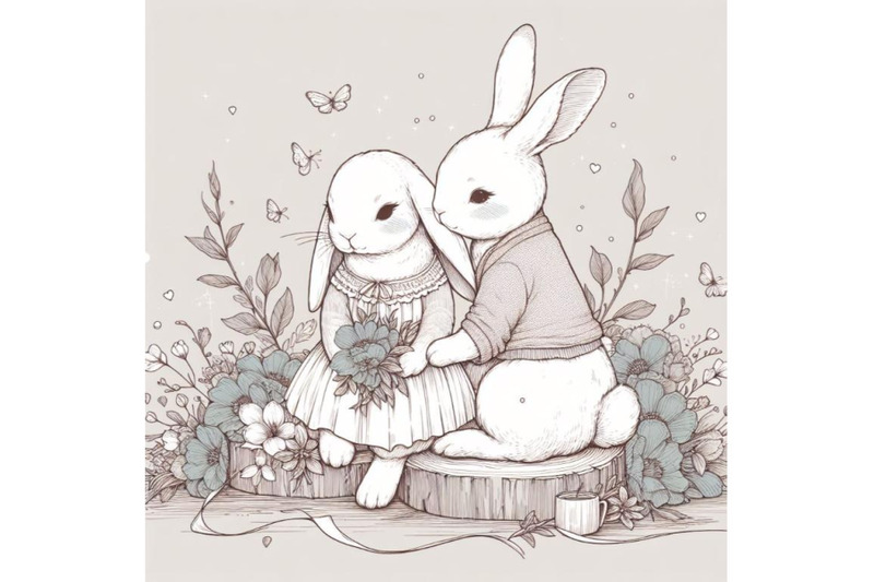 sets-of-8-line-art-beautiful-bunny-couple