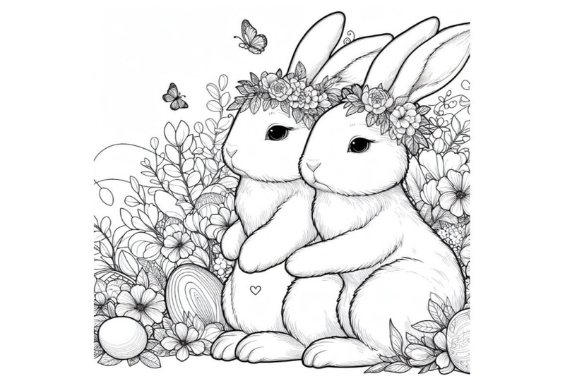 sets-of-8-line-art-beautiful-bunny-couple