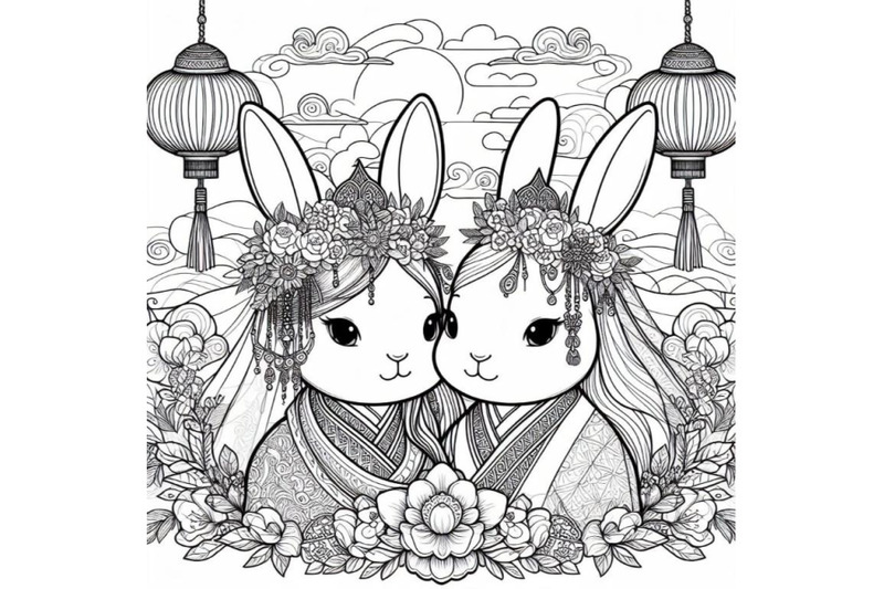 sets-of-8-line-art-beautiful-bunny-couple