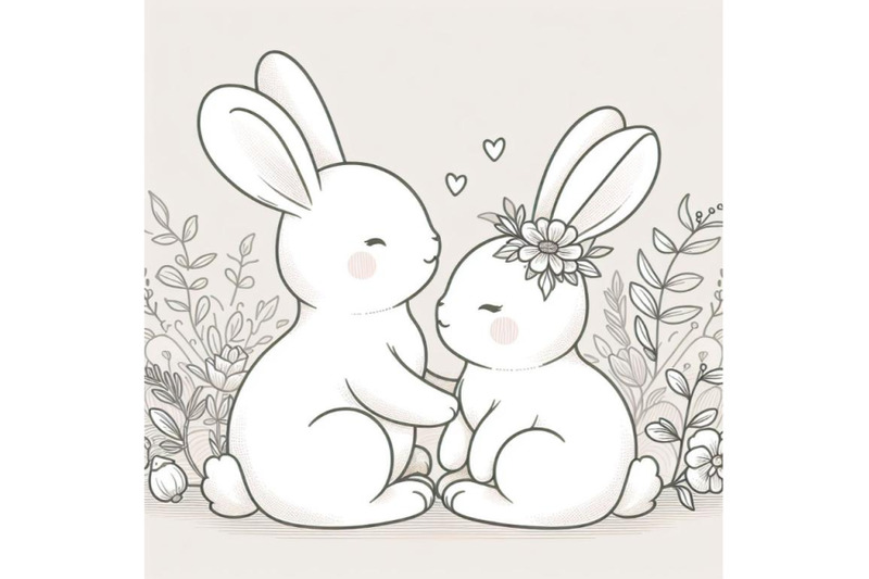 sets-of-8-line-art-beautiful-bunny-couple