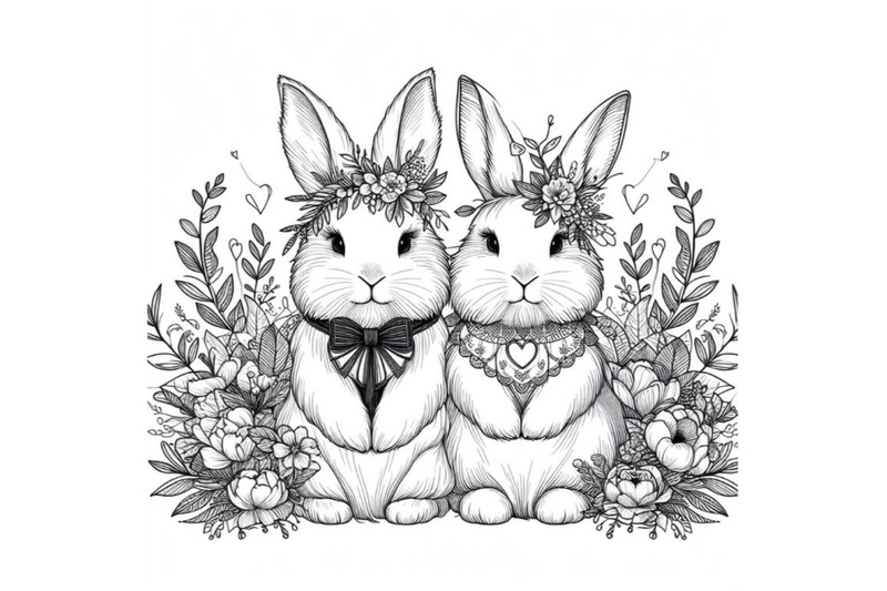 sets-of-8-line-art-beautiful-bunny-couple