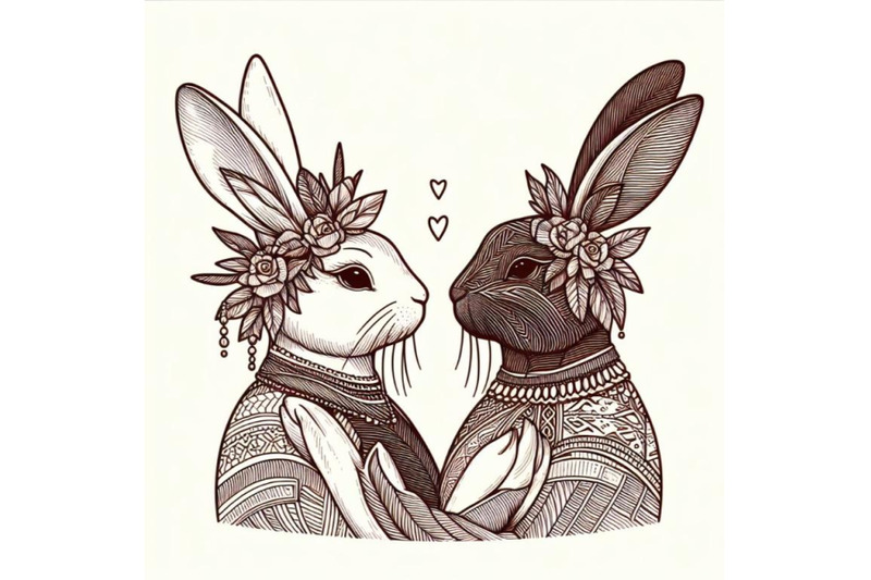 sets-of-8-line-art-beautiful-bunny-couple