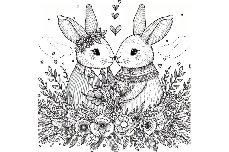 sets-of-8-line-art-beautiful-bunny-couple-set