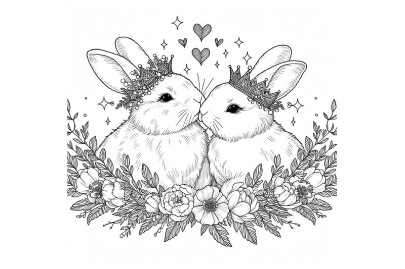 sets-of-8-line-art-beautiful-bunny-couple-set