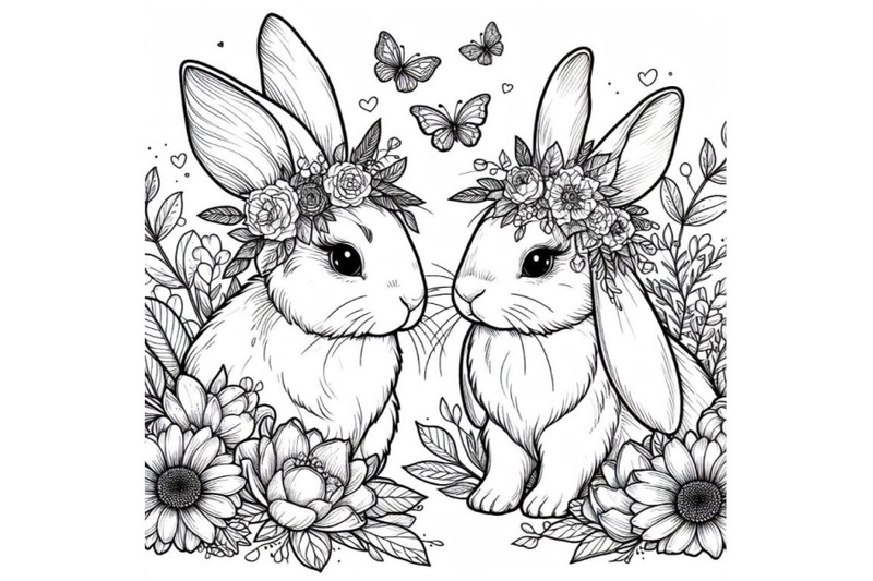 sets-of-8-line-art-beautiful-bunny-couple-set