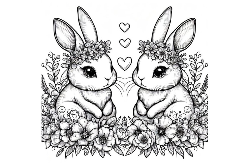 sets-of-8-line-art-beautiful-bunny-couple-set