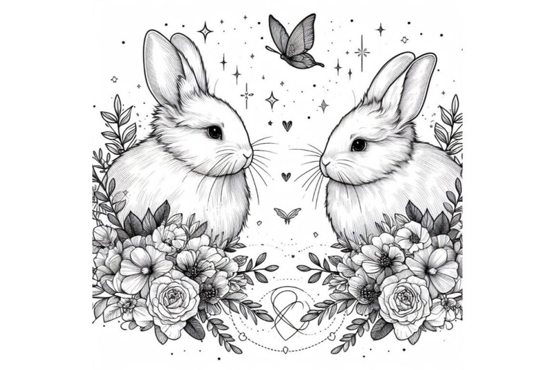 sets-of-8-line-art-beautiful-bunny-couple-set