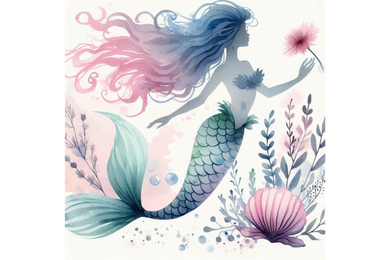 sets-of-8-watercolor-mermaid-silhouette-soft-color