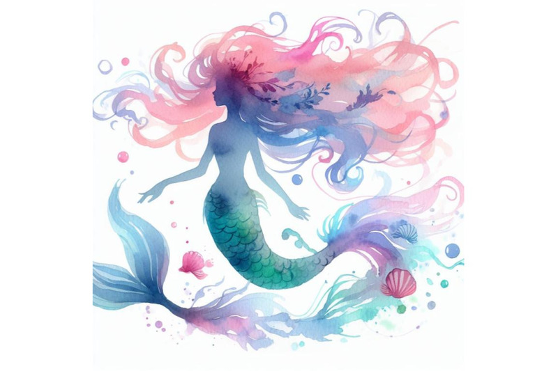 sets-of-8-watercolor-mermaid-silhouette-soft-color
