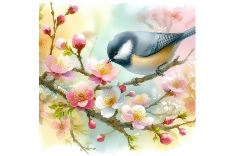 sets-of-8-watercolor-painting-of-bird-and-spring-flower