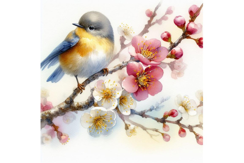 sets-of-8-watercolor-painting-of-bird-and-spring-flower