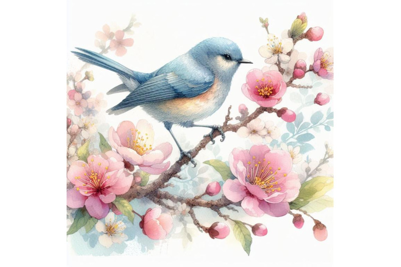 sets-of-8-watercolor-painting-of-bird-and-spring-flower