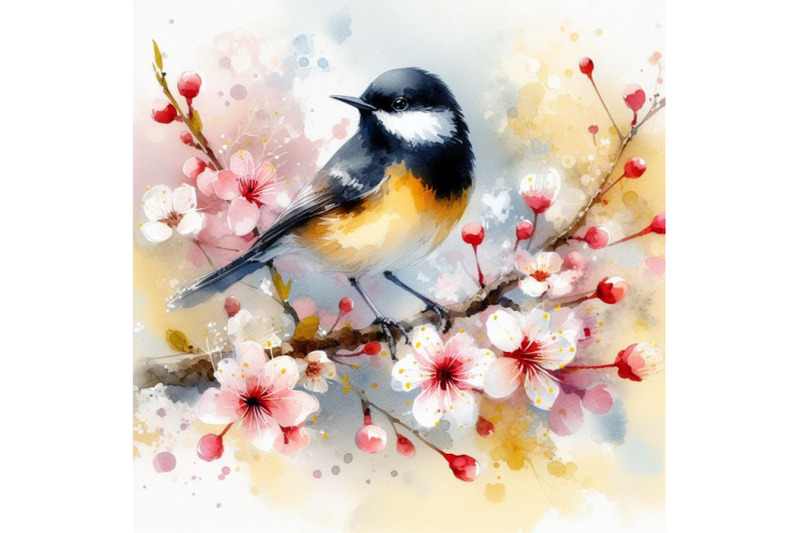 sets-of-8-watercolor-painting-of-bird-and-spring-flower