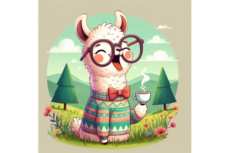 sets-of-8-funny-llama-with-glasses-and-clothes