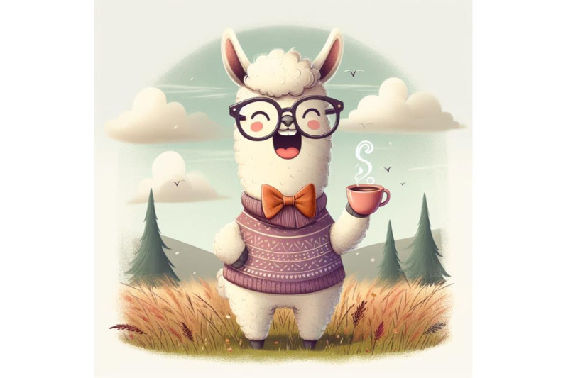 sets-of-8-funny-llama-with-glasses-and-clothes