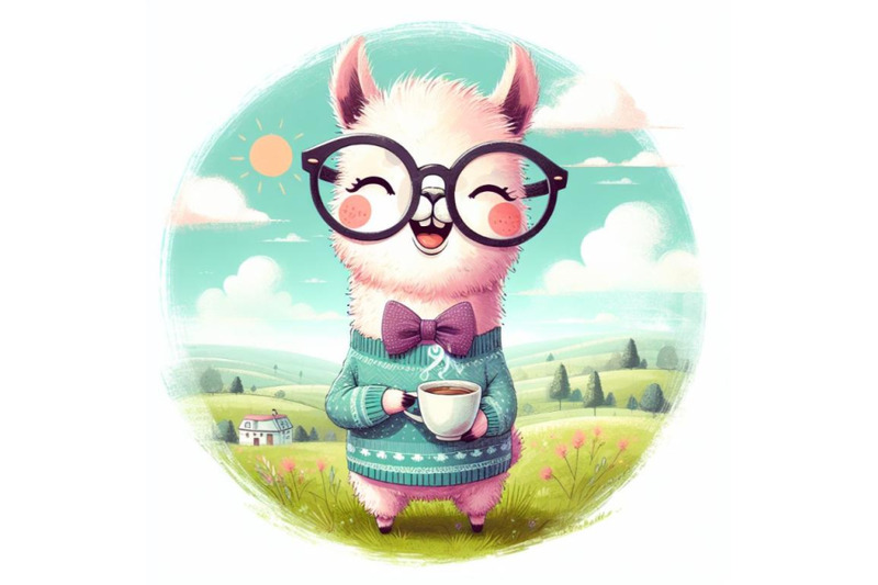 sets-of-8-funny-llama-with-glasses-and-clothes