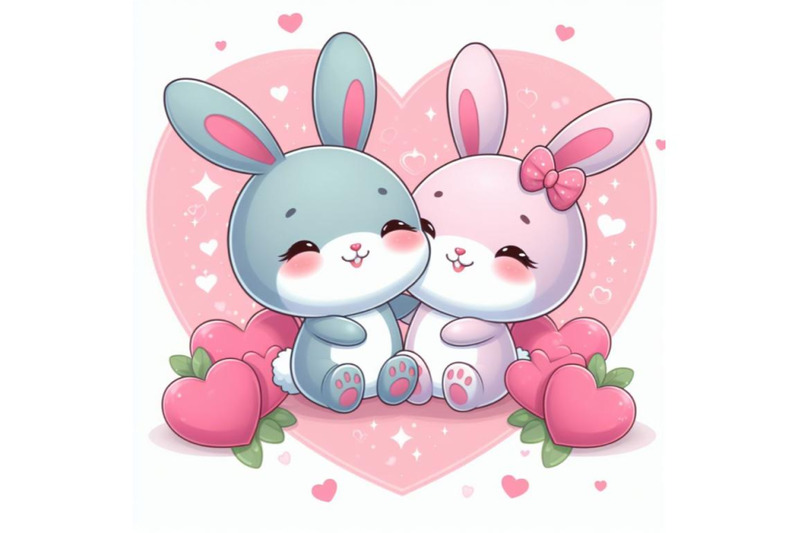 sets-of-8-a-2d-two-cute-bunny-lovers-on-pink-hearts-shaped