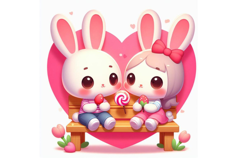 sets-of-8-a-2d-two-cute-bunny-lovers-on-pink-hearts-shaped