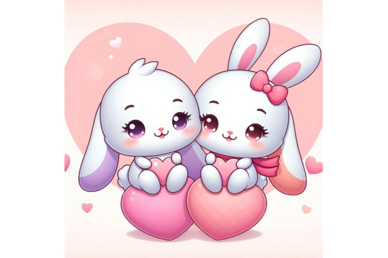 sets-of-8-a-2d-two-cute-bunny-lovers-on-pink-hearts-shaped