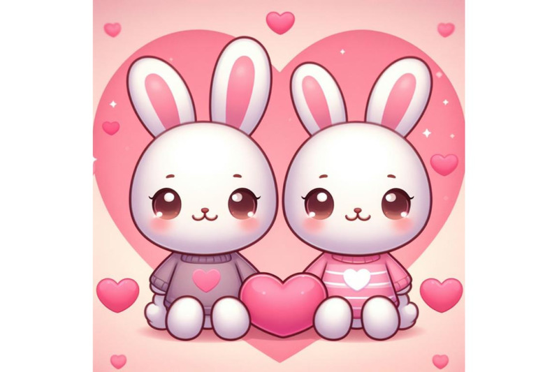 sets-of-8-a-2d-two-cute-bunny-lovers-on-pink-hearts-shaped