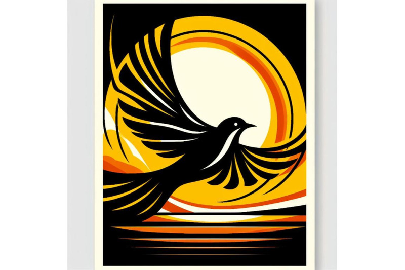 sets-of-8-silhouette-bird-with-yellow-and-black-wat