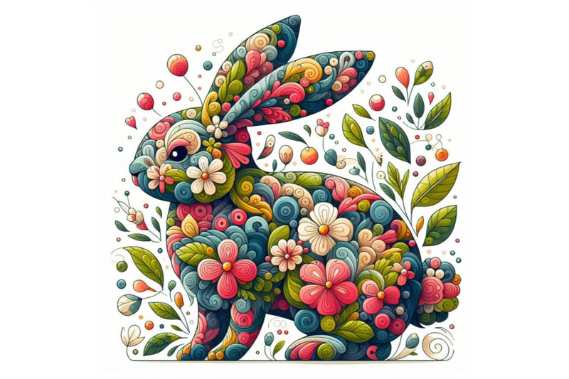 illustration-of-abstract-bunny-filled-with-flowers-and-leaves