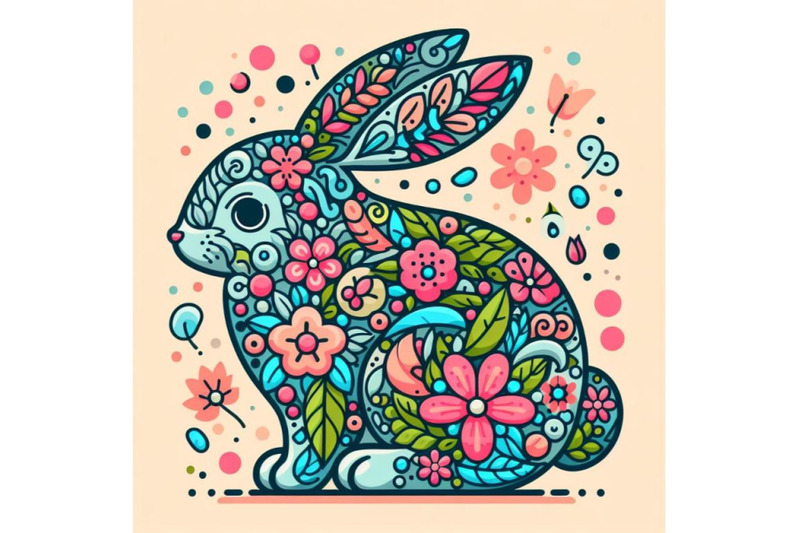 illustration-of-abstract-bunny-filled-with-flowers-and-leaves