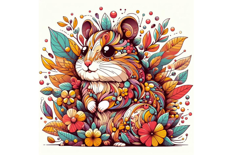 illustration-of-abstract-hamster-filled-with-flowers-and-leaves