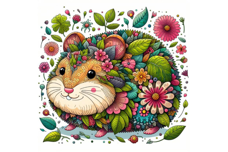 illustration-of-abstract-hamster-filled-with-flowers-and-leaves