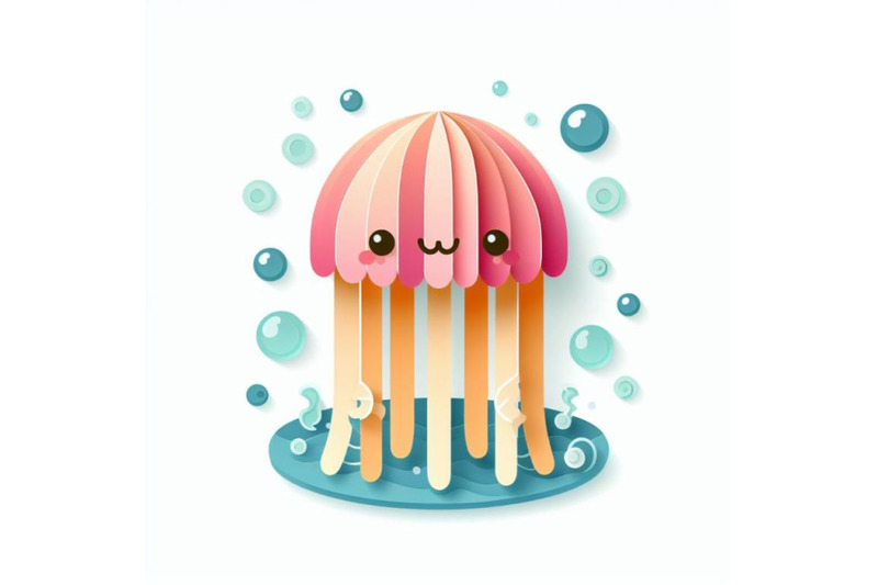 isolated-cute-jellyfish-paper-art-layer-background-vector