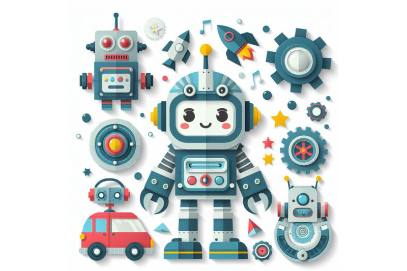 isolated-cute-robot-paper-art-layer-background-vector