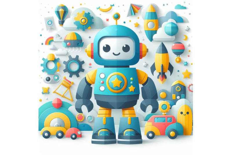 isolated-cute-robot-paper-art-layer-background-vector