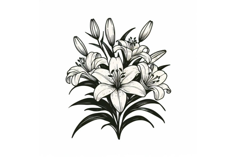 lily-bouquet-hand-drawing-lily-minimal-art