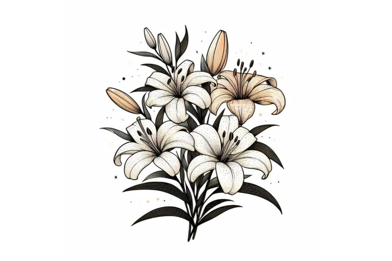 lily-bouquet-hand-drawing-lily-minimal-art