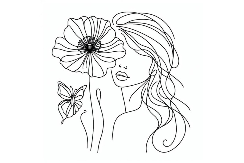 one-single-line-drawing-poppy-with-butterfly-line-art