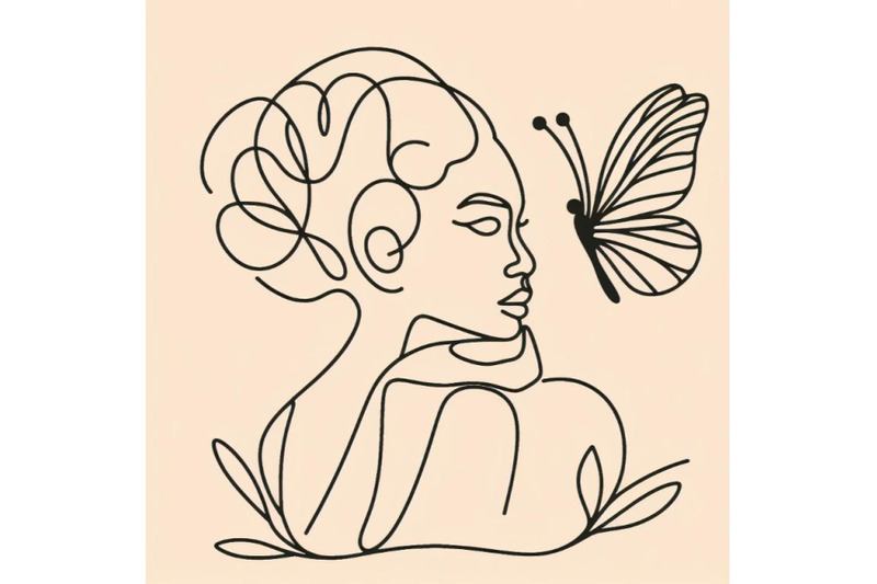 one-single-line-drawing-woman-with-butterfly-line-art