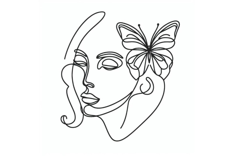 one-single-line-drawing-woman-with-butterfly-line-art
