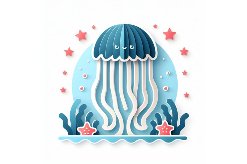 paper-cut-jellyfish-icon-isolated-on-white-background