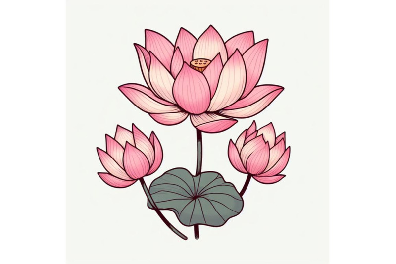 pink-lotus-bouquet-hand-drawing-minimal-art-flower