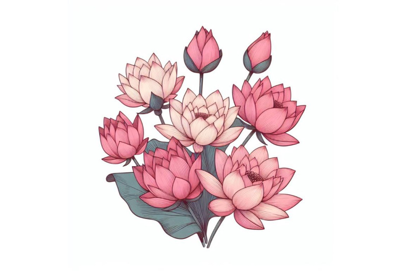 pink-lotus-bouquet-hand-drawing-minimal-art-flower