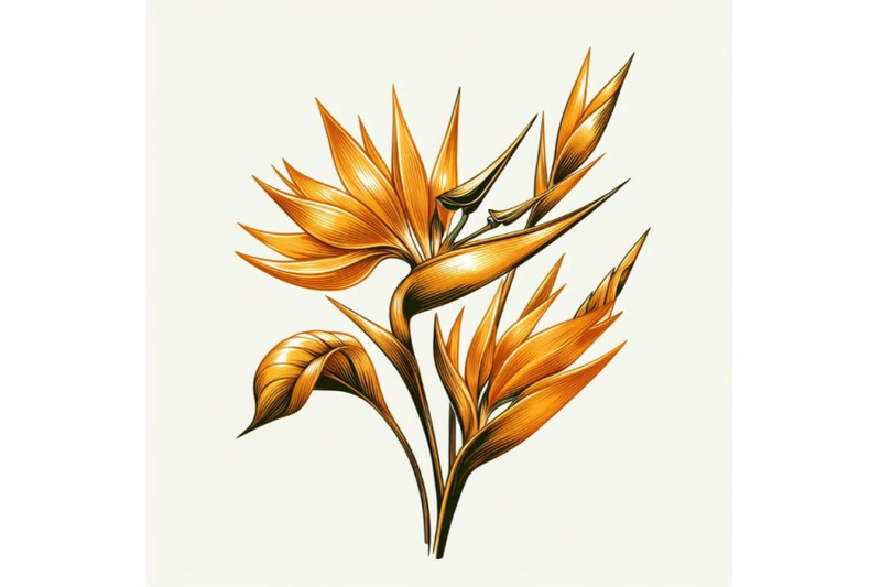 strelitzia-bouquet-hand-drawing-golden-flower-minimal-art-flower