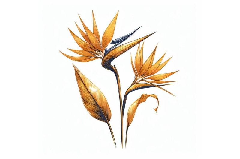 strelitzia-bouquet-hand-drawing-golden-flower-minimal-art-flower